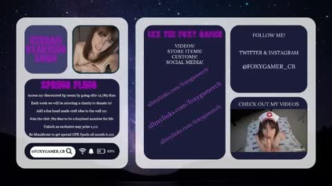 Snapshot of foxy_gamer chatting on May 9, 2026, 1:11 am Lex Vive foxygamer cb online show from May 9, 2026, 1:11 am