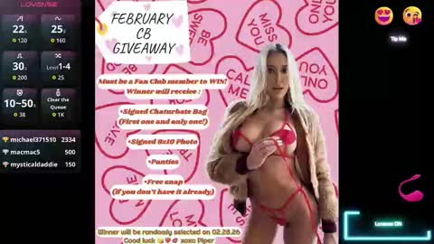 Snapshot of piper_patterson chatting on February 22, 2026, 7:56 pm PipinPiper online show from February 22, 2026, 7:56 pm